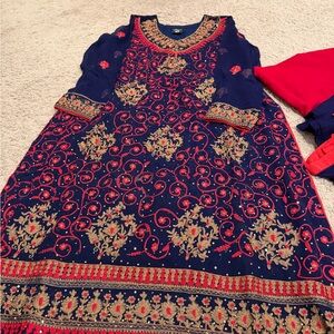 Elegant Navy and Red Embroidery